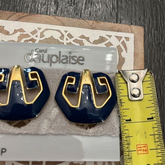 Carol Dauplaise NWT Geometric Clip-On Earrings - Navy Blue Gold - Bold Modern - Picture 4 of 5